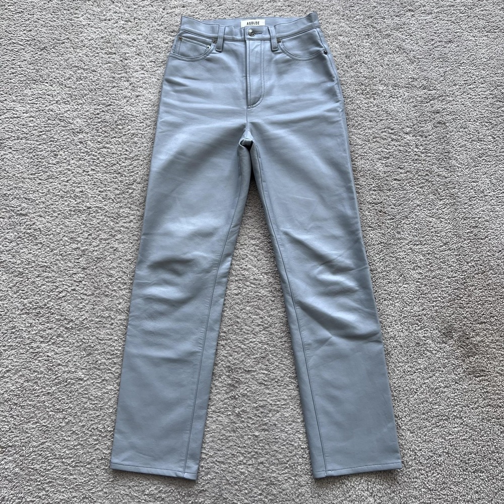 AGOLDE 90's Pinch Waist Recycled Leather Pants Womens 23 Blue Straight Leg